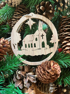 Wooden Church Christmas Ornament