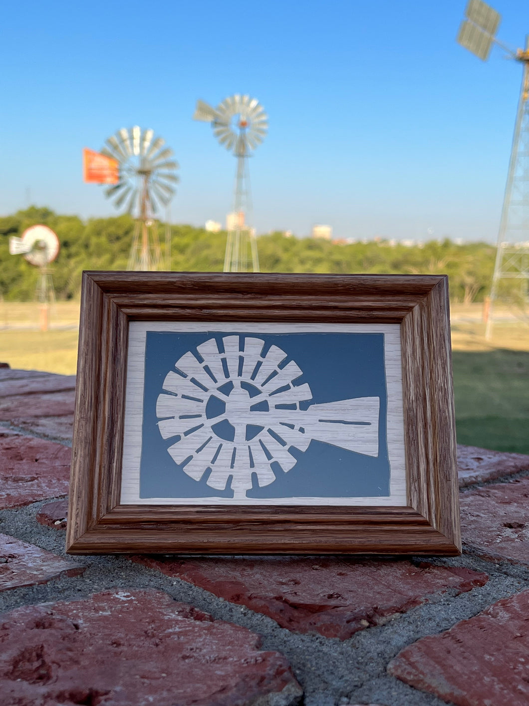 Framed Wooden Windmill Fan with Tail